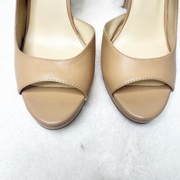 JESSICA SIMPSON Neutral Tan Leather Peep Toe Pumps High Heel Stiletto Shoes 9M - Picture 4 of 9
